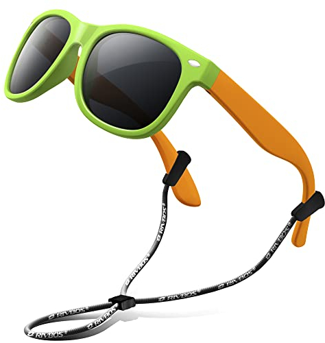 RIVBOS Lunettes de soleil polarisées pour enfants avec lanières - Verres pour garçons et filles - RBK004, 004-2 Vert, M