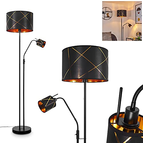 Stehleuchte Opatija, 2-flammige Bodenlampe aus Metall in schwarz, modernes Design m. Stoffschirm in schwarz/gold/Kupfer, 1 x E27 u. 1 x E14, Standlampe m. Schalter am Gehäuse, ohne Leuchtmittel