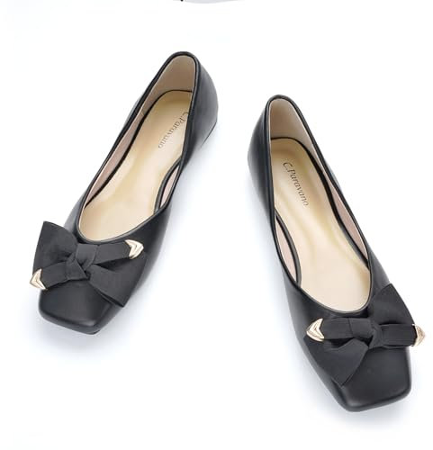 C.Paravano Ballerine Donna | Scarpe Vernice | Ballerine Punta | Ballerine Pelle | Scarpe Donna Ballerine | Scarpe Donna Punta Basse | Scarpe Punta Chiusa | Ballerine Cravatta a Farfalla (41,Nero)