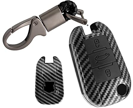 HIBEYO Coque de Protection pour clé de Voiture pour Peugeot 208-3008-308-5008-508 pour Citroën DS3-DS4-DS5-C4 - Carbone avec Protection en Fibre de Carbone Noire