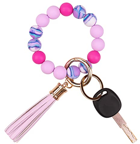 AOKSUNOVA Schlüsselanhänger Frau Armband Perlen Lila Schlüsselarmband Keychain Schlüsselkette