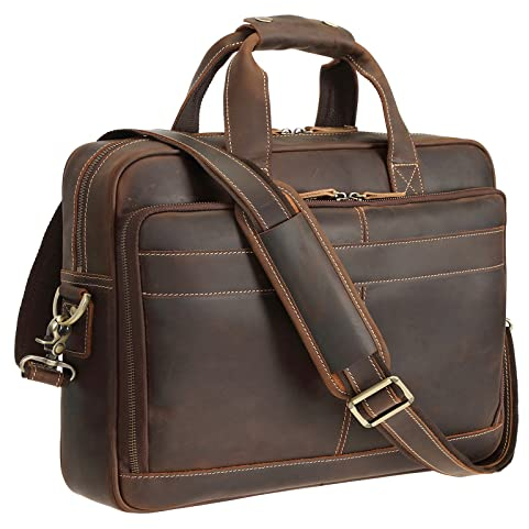 Polare Laptoptasche aus Vollnarbenleder, 41,5 cm (16,5 Zoll), Aktentasche für Herren, Business-Kuriertasche, Arbeitstasche, passend für Laptops mit 39,6 cm (, Dunkelbraun, Retro