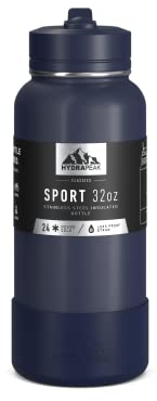 Hydrapeak Bouteille d'eau isotherme de sport de 950 ml avec paille ou couvercle à bec, anti-fuite et anti-déversement, garde les boissons froides pendant 24 heures, chaudes pendant 12 heures,