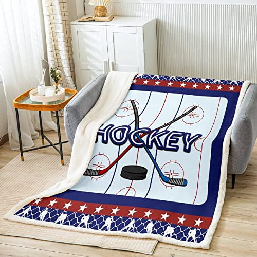 Ice Hockey Bed Blanket Kids Girls Ice Hockey Player Sherpa Blanket Soft Cozy Lightweight Sports Gaming Plush Fleece Hockey Pucks Blanket Gifts for Bed Chair Office Sofa(Throw 50x60)