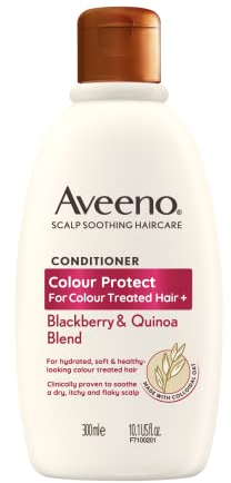 Aveeno Scalp Soothing Haircare Colour Protect Conditioner, Blackberry & Quinoa Blend, for Colour Treated Hair, Soothes Dry, Itchy & Flaky Scalp, Clinically Proven, Sulfate Free, 300ml