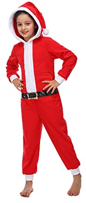 Sincere Party Weihnachtsmann Onesie für Kinder, Jungen Mädchen Weihnachtsmann Kostüm für Weihnachten mit Kapuze Santa Hut Klein (4-6)