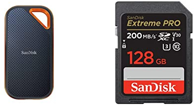 SanDisk 1TB Extreme PRO SSD portatile, Unità a stato solido NVMe esterna, fino a 2000 MB/s & 128GB Extreme PRO scheda SDXC + RescuePro Deluxe fino a 200 MB/s UHS-I Class 10 U3 V30