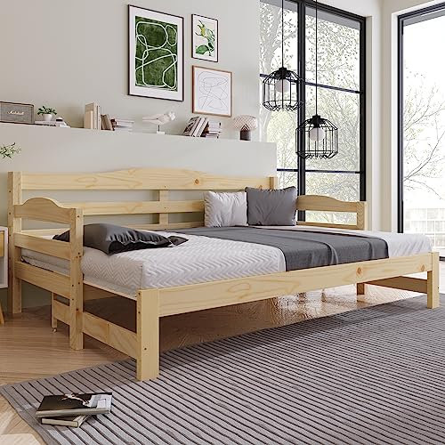 LTGB Daybed with Trundle, Cabin Bed, SIngle Guest Bed Sofa Bed, Pull out Trundle for Living Room and Bedroom - (3 FT) 90 x190 cm - Natural