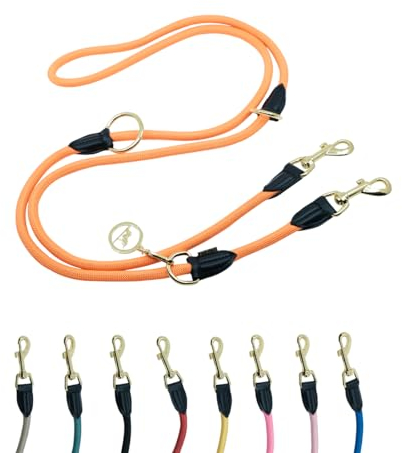 Hundeleine 2m VELVETIER® verstellbar für große & mittelgroße Hunde | Paracord Führleine | Nylon Doppelleine mit 2 Karabiner (Neon Orange, 2.2 m x 1.1 cm)