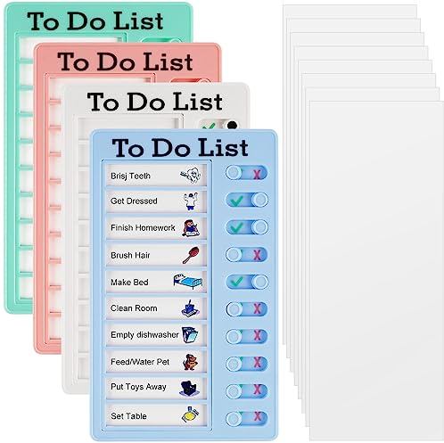 4 Stück Memo Checklist Boards, To Do List Checklist Board, Tafel Chore Chart mit 8 Trocken Löschen Papier, Tragbare Memoboards Chore Chart, To Do List für Kinder Lernplanung Zeitplan