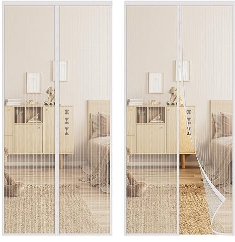 Vinsani Magnetic Screen Door Flying Insect Bug Curtain Mesh Door 98 x 210cm | Keep Fly Bugs Out Insect Protection Hassle-Free Installation for Home Office Balcony Patio Garden - White