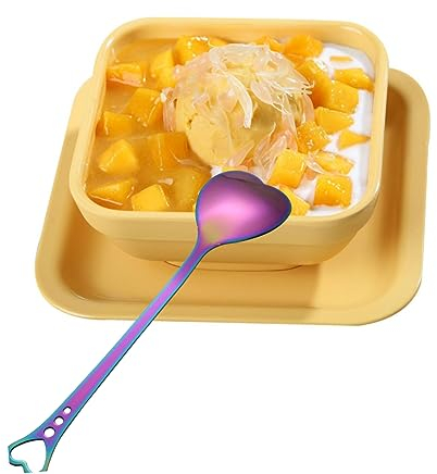 HOMSFOU Heart Designed Gold Plating Spoon Set Stainless Steel Stylish for Desserts Soup and Te