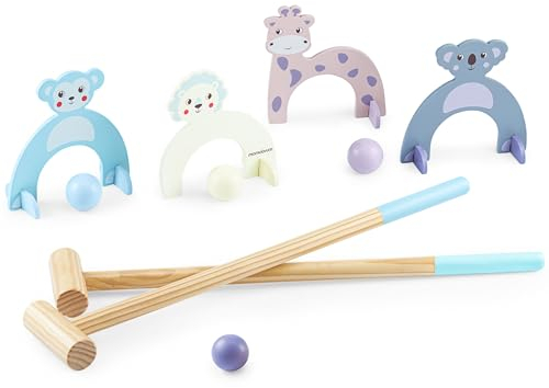 Mamabrum Krocket Set für Kinder – Niedliche Tiermotive, Holzspielzeug, Fördert Geschicklichkeit und Koordination, Perfekt für den Garten, Farbenfrohes Outdoor-Spielzeug