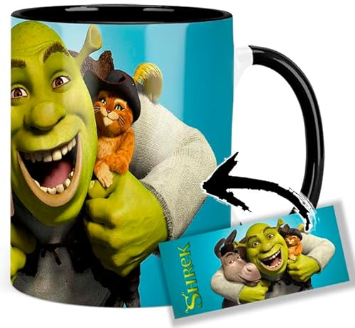 Shrek Puss In Boots Donkey Tasse Innen & Henkel Schwarz Keramikbecher Mug