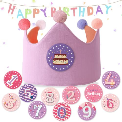 OKwhims Geburtstagskrone für Mädchen und Kinder Mit Klettverschluss, Zahlenabzeichen 0-9, Geeignet für Geburtstagsfeiern, Musselin-Krone
