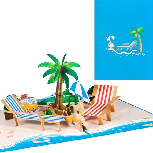 3D Reisekarte,Pop-up Strand Urlaubskarte,Grußkarte für den Ruhestand,Reise Gedenkkarte mit Umschlag