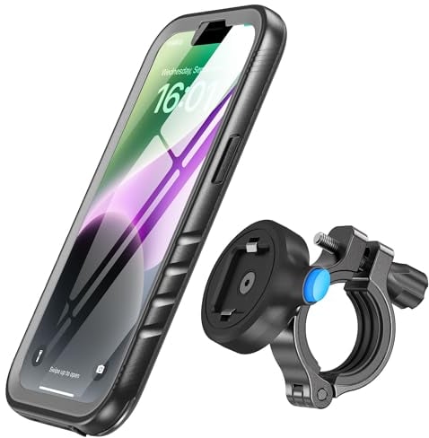 SPORTLINK Supporto per cellulare da bicicletta per iPhone 14 – Supporto per cellulare in alluminio per moto [360° regolabile/protezione completa] Outdoor Phone Mount Bike Supporto per cellulare