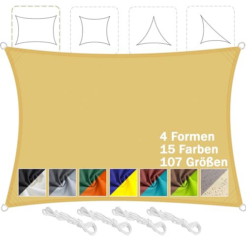 Aiyaoo Sonnensegel Groß 6x8m Wasserdicht Rechteckig im Viele Größe und Farben, PES Polyester, Sonnenschutz 95% UV Schutz, Reißfest Wetterfest für Terrasse Garten Balkon- Beige