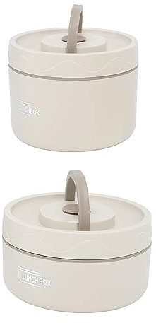 Yosoo Health Gear Insulated Lunch Box, Thermal Lunch Box with Stainless Steel Thermal Insulation Leakproof Portable Round Lunch Container Set Box with Lid and Thermal Bag (2 Box)