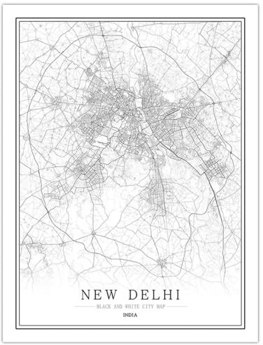 CUNNVN NEW DELHI Schwarz-Weiss 3d Drucken Abstraktes Kunstkartenplakat Nordic Wohnzimmer Dekoration Leinwand Poster moderne Heimdekoration Kunstdruck geeignet für Schlafzimmer Wanddekoration 50x60 cm
