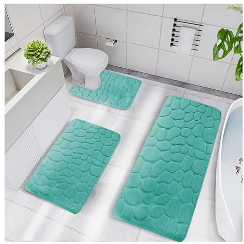 Lot De 3 Tapis De Salle De Bain en Mousse, Tapis Absorbant Salle De Bain, Tapis Toilette WC Contour, Absorbant - Lavable en Machine - pour Salle De Bain C