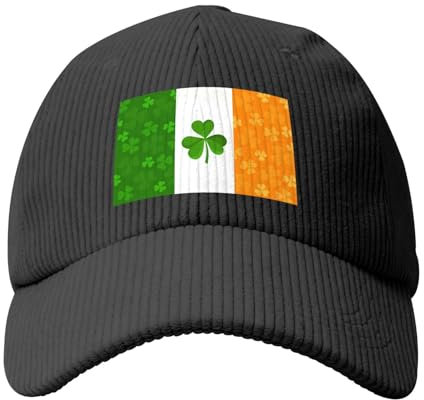 YYHHAOFA Beige Kord Baseballmütze Hut Mode Männer Frauen lässig Mode gebogene Krempe Irish Flagge Muster, schwarzes, Einheitsgr��e