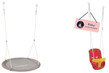 HUDORA Nestschaukel Lounge - Höhenverstellbare Nestschaukel & Babyschaukel höhenverstellbar 120-180 cm in rot/gelb für den Garten