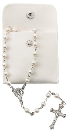 Calkkrer Katholische Rosenkranzperlen - Firmungsgeschenk für jugendliche Mädchen, Einfarbiger, einfacher Stil mit Knopfbeutel, Kunstperlen-Rosenkranz.