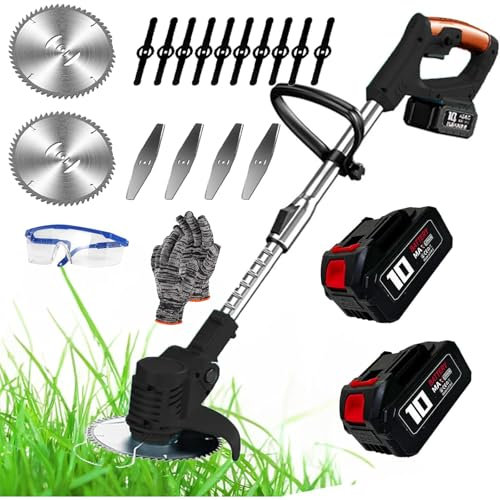 Voltix Decespugliatore a batteria, Tagliaerba Elettrico Senza Filo, Tagliabordi con 2 Batteria Testata Regolabile e Maniglia Telescopica (Nero)