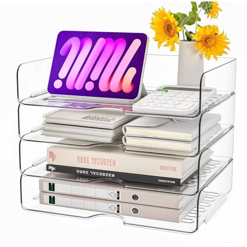 4 Stück Acryl Briefablage in Premium-Qualität, Transparent Ablagefächer Stapelbar, Stapelbares Dokumentenablage, Ablagefächer, Briefablage A4