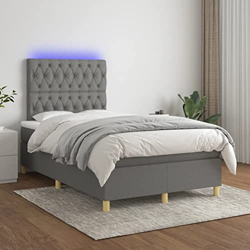 IKAYAA Boxspringbett 120 x 200 cm mit LED Beleuchtung, Topper & Matratze - Boxspringbett mit Matratze, Polsterbett 120 x 200 cmJugendbett Einzelbett Dunkelgrau Type-60