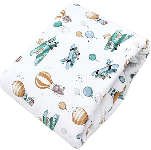 TupTam Krabbeldecke für Baby 120x120 cm - Gepolsterte Spieldecke Baby Baumwolle, XXL, OEKO-TEX, Weich & Hautfreundlich, Farbe: Rund 120 cm/Füchse/Flugzeuge/Ballons/Grün