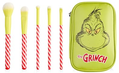 The Grinch Make-up-Pinselset für Frauen | Damen Grinch Charakter Schönheitspinsel mit Reißverschluss-Aufbewahrungstasche | Gestreifte gemischte Gesichtspinsel mit Pinselset für Erwachsene und Teenager