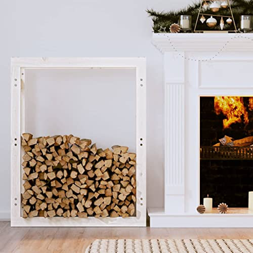 Somanki Kaminholzregal, Holzunterstand, Holzstapelhilfe, Aufbewahrung Holz, Holzregal, Brennholzregal Außen, Kaminholz Aufbewahrung, Weiß 80x25x100 cm Massivholz Kiefer