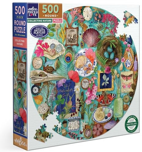 Eeboo - Rundes Puzzle Collecting Nature – Puzzle für Erwachsene 500 Teile aus Karton – Maße 58,5 cm x 58,5 cm