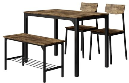 Vicco Esstisch-Set Fyrk, Küchentisch, Schwarz/Eiche rustikal, 110 x 70 cm 4 Teile