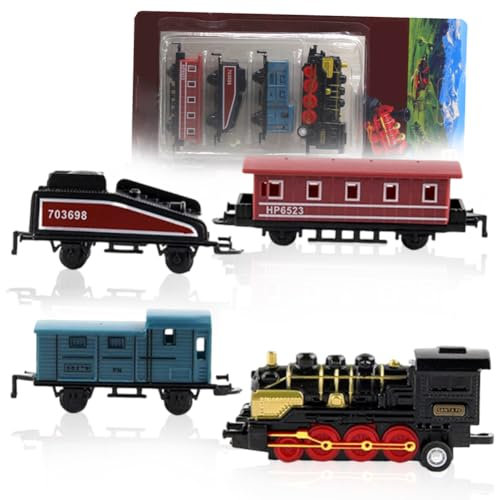Mini-Dampfzug-Modell-Spielzeug, Retro-Dampfzug-Spielzeug-Set, Kleiner Zug Modell Spielzeug Ornament,zurückziehbare Simulations-Dampfloken-Modell-Spielzeug Jungen und Mädchen, Geschenk