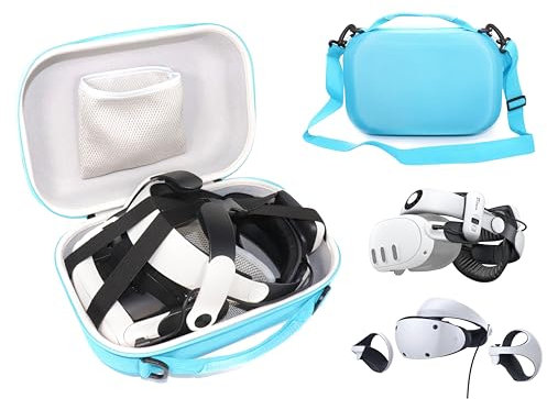 GETGEAR VR Headset Case for compatible with Sony PlayStatioin VR 2, also fits for Meta Quest 3 / 3S with Battery Strap like BOBOVER S3 Pro/KIWI (Blue)