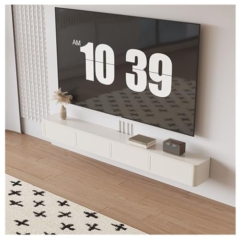 GLigeT Étagère TV Flottante Meuble TV Flottant, Centre de Divertissement Mural avec 2 tiroirs, Console multimédia Meuble TV Mural(Blanc,200x24x20cm)
