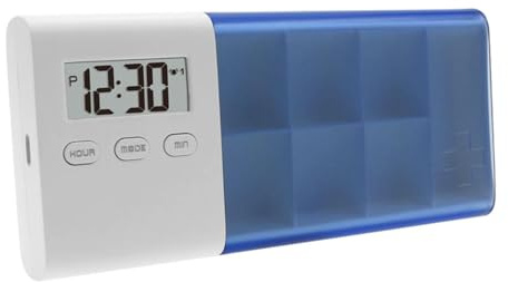 Ysyqkn Reise Pillenbox, Elektronische Pillendose, Tragbarer Medikamenten Organizer mit Großem Fassungsvermögen Und Alarmfunktion, Blau