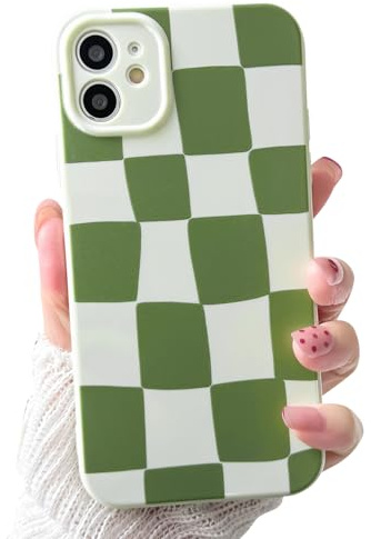 NITITOP for iPhone 11 Case Cute Checkerboard Pattern, Green | for Women Girls, Aesthetic Checkered Blocks Design, Soft TPU Shockproof Cover,Full Cameral Protection, Trendy Slim