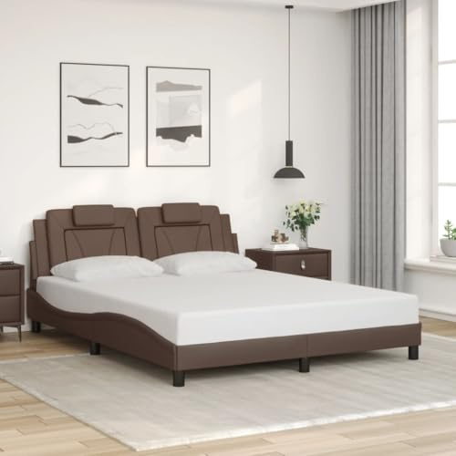 Teenpull Viana Bettgestell 160x200 cm Braun Kunstleder, Robustes Polsterbett mit Lattenrost, Elegantes Design für erholsamen Schlaf im Schlafzimmer