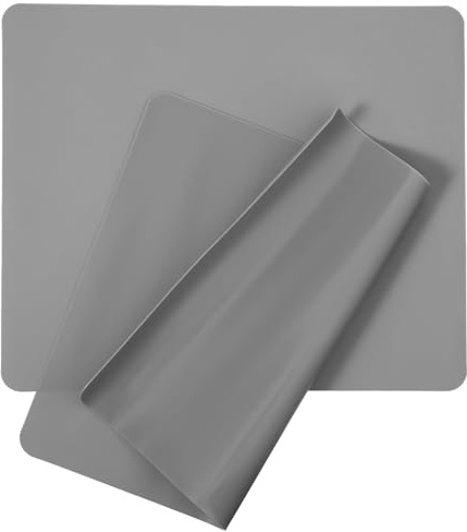 Guduling 2pcs Silicone Mats for Crafts, 20CM Silicon Mat, Non-Slip Worktop Protector, Craft Silicone Mats for Worktops, Placemat, Baking, Coffee, Dark Gray
