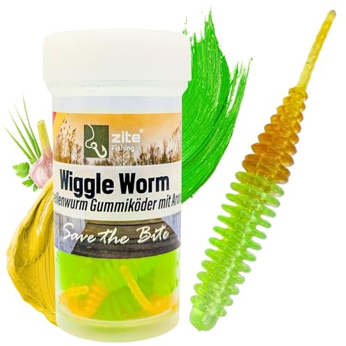 Zite Fishing Wiggle Worm Mix 10 Stück – Lamellen-Gummiwurm für Ultra Light Forellen Angeln - 5,5cm Gummiköder & Phthalatfrei (11. Chartreuse Gold Knoblauch)