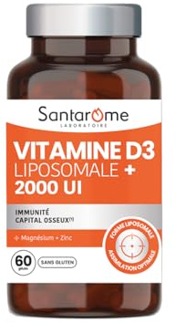 SANTAROME Vitamine D3 2000 UI Liposomale + Minéraux - Immunité - 60 Gélules | Trio D3 + Magnésium + Zinc - Renforce vos défenses - Plus d'énergie, même en hiver - Cure de 2 mois, 1 gélule/jour