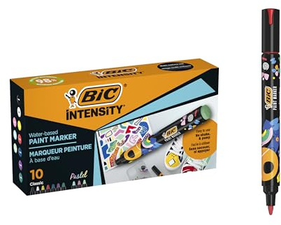 BIC Intensity Farbmarker mittlere Rundspitze für verschiedene Oberflächen, ungiftig – verschiedene klassische und Pastellfarben, Box à 10