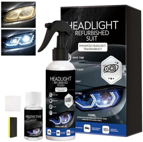 magimagi Scheinwerfer Aufbereitung Set, Scheinwerfer Polierset, Headlight Restoration Kit, Scheinwerfer Politur für Reinigt Poliert Vermattete Vergilbte, für die meisten Autos, 120 ml