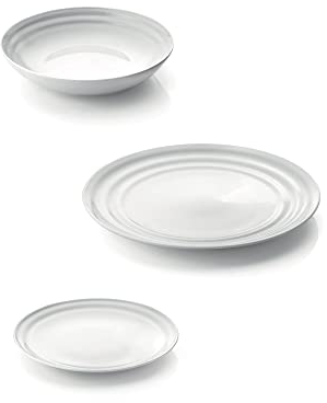 Guzzini - Gocce, EVERYDAY, Set 6 Posti Tavola in Porcellana - Bianco, (Dinner plate) Ø27,8 cm; (Soup plate) Ø20,3 cm; (Fruit plate) Ø19,7 cm - 29970011