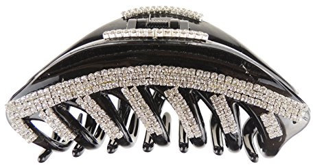 Glamour Girlz Pinza per capelli da sera extra scintillante, grande 11,5 cm, con strass e strisce curve (nero)