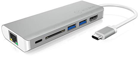 ICY BOX USB-C Laptop Docking Station (6-in-1) with 1x HDMI (4K 30Hz), 3x USB 3.0 HUB, 100W Power Delivery, Gigabit Ethernet, Card Reader
